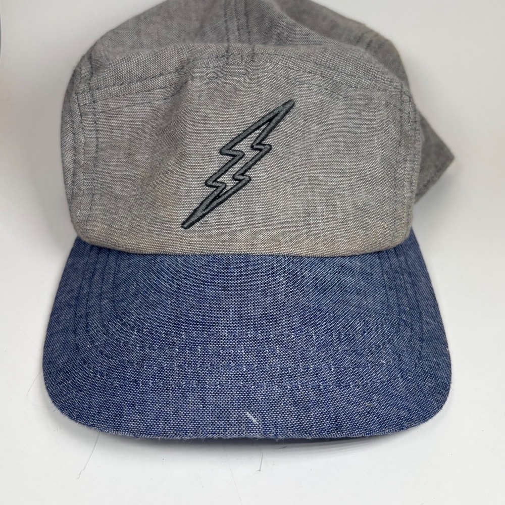 Lightning Bolt Logo 5 Panel Camper Hat Grey Blue Snapback Cap RN17730